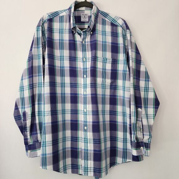Brooks Brothers‎ Sport Shirt blue purple plaid long sleeve button front size L - Picture 1 of 5